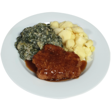 Cordon bleu (v) Vleesjus Andijvie a la creme Aardappelen gekookt